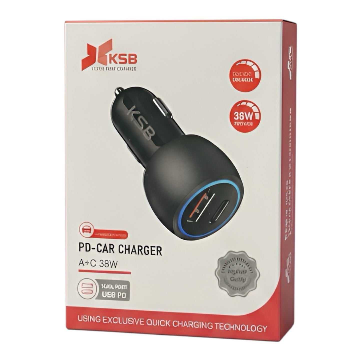 KSB 38W PD Car Charger (USB-A + USB-C Fast Charging)