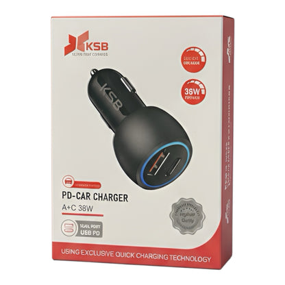 KSB 38W PD Car Charger (USB-A + USB-C Fast Charging)