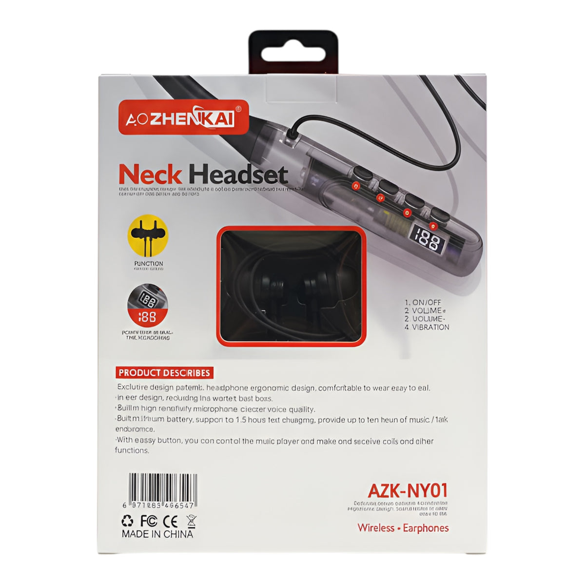 AOZHENKAI AZK-NY01 Wireless Bluetooth Neckband Headset