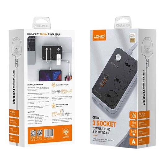 Ldnio SC3412 2500w Fast Charging Power Extension With 20W USB C PD Port & 3 QC 3.0 Ports EU Plug