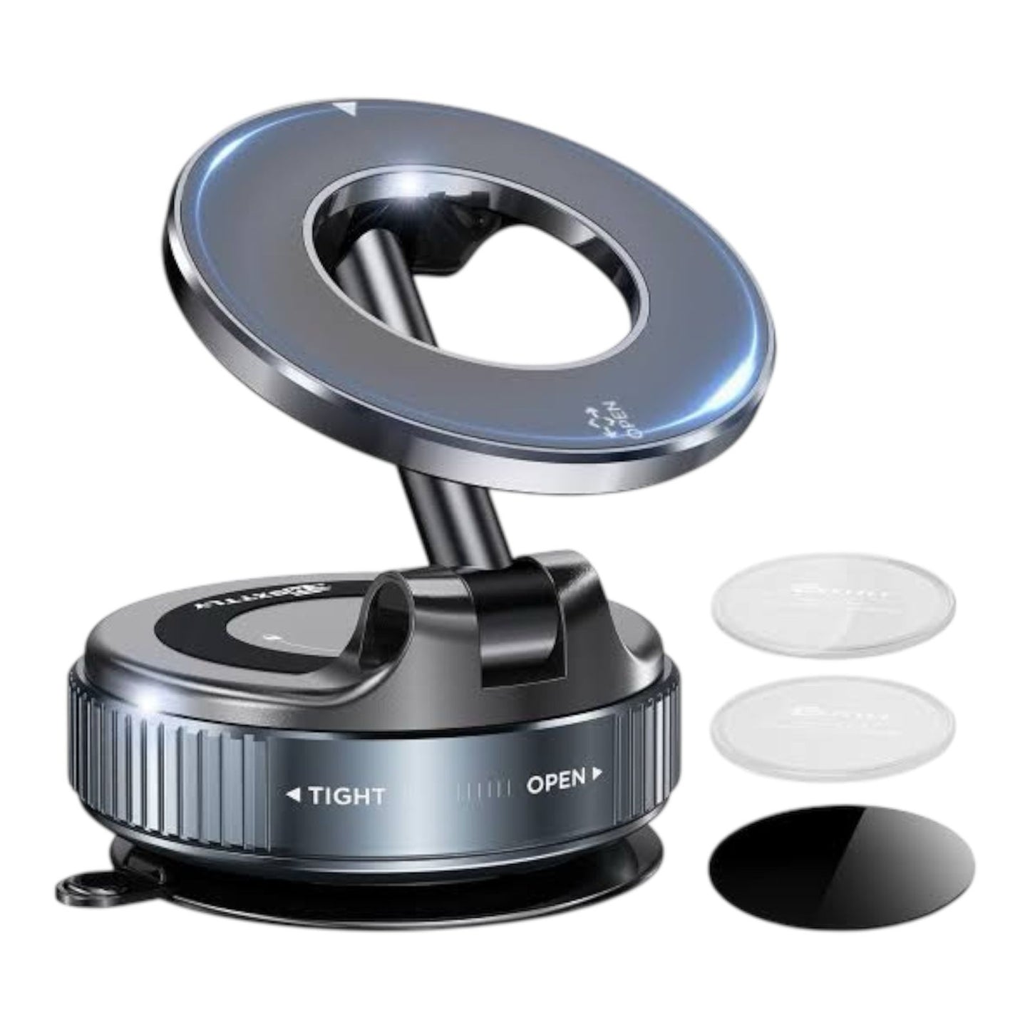 360° Vacuum Magnetic Car Holder – Ultra-Strong Grip with Extra Magnet & Adhesive Base